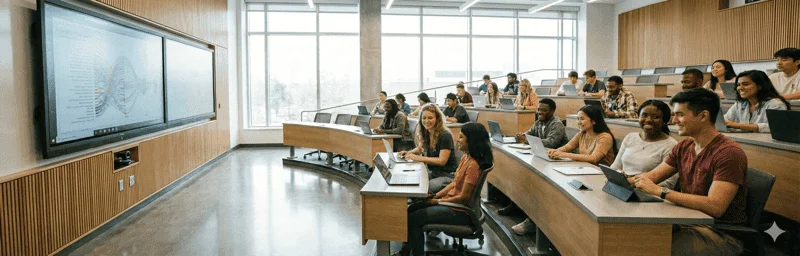 Students in classroom with technology