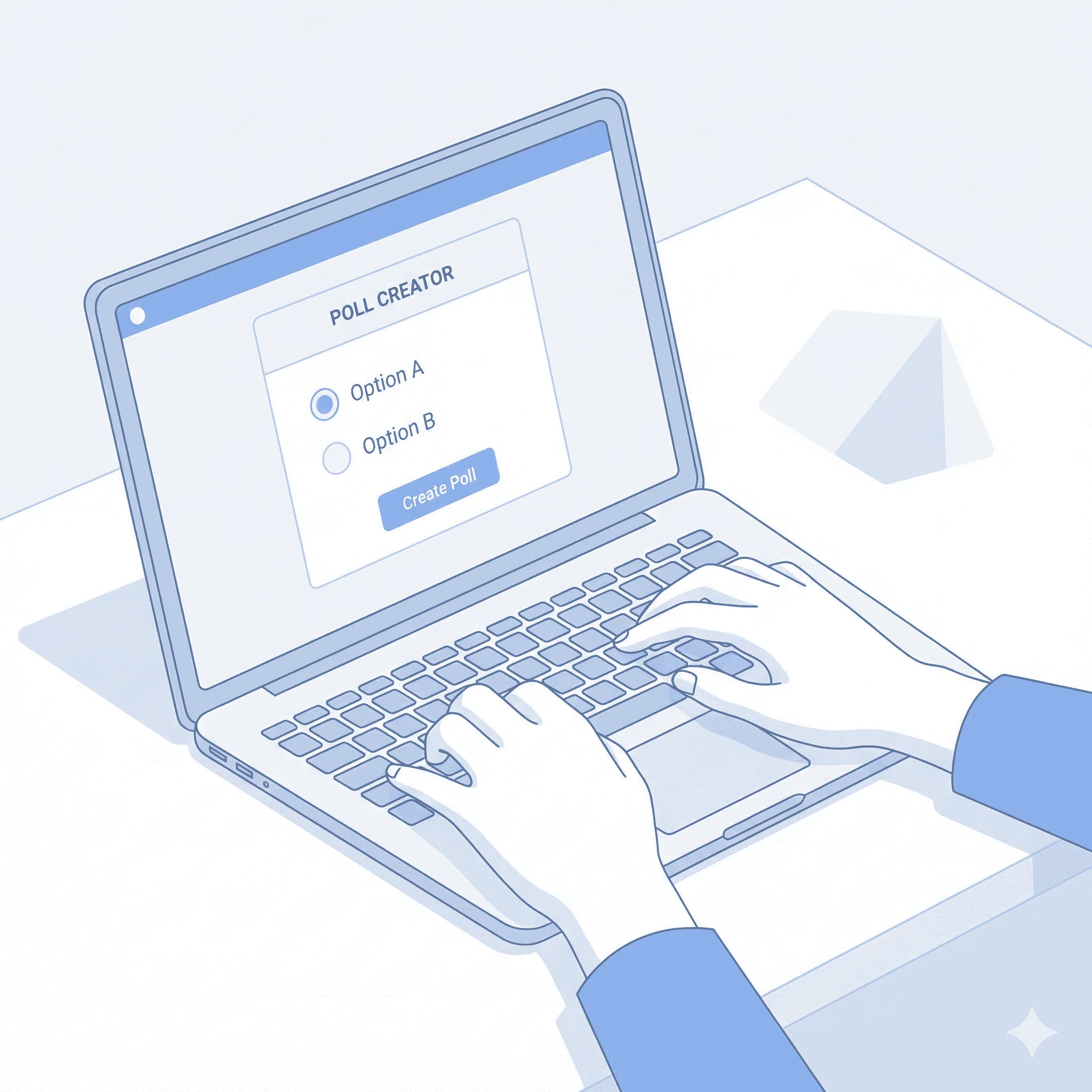 Person typing on laptop creating a poll